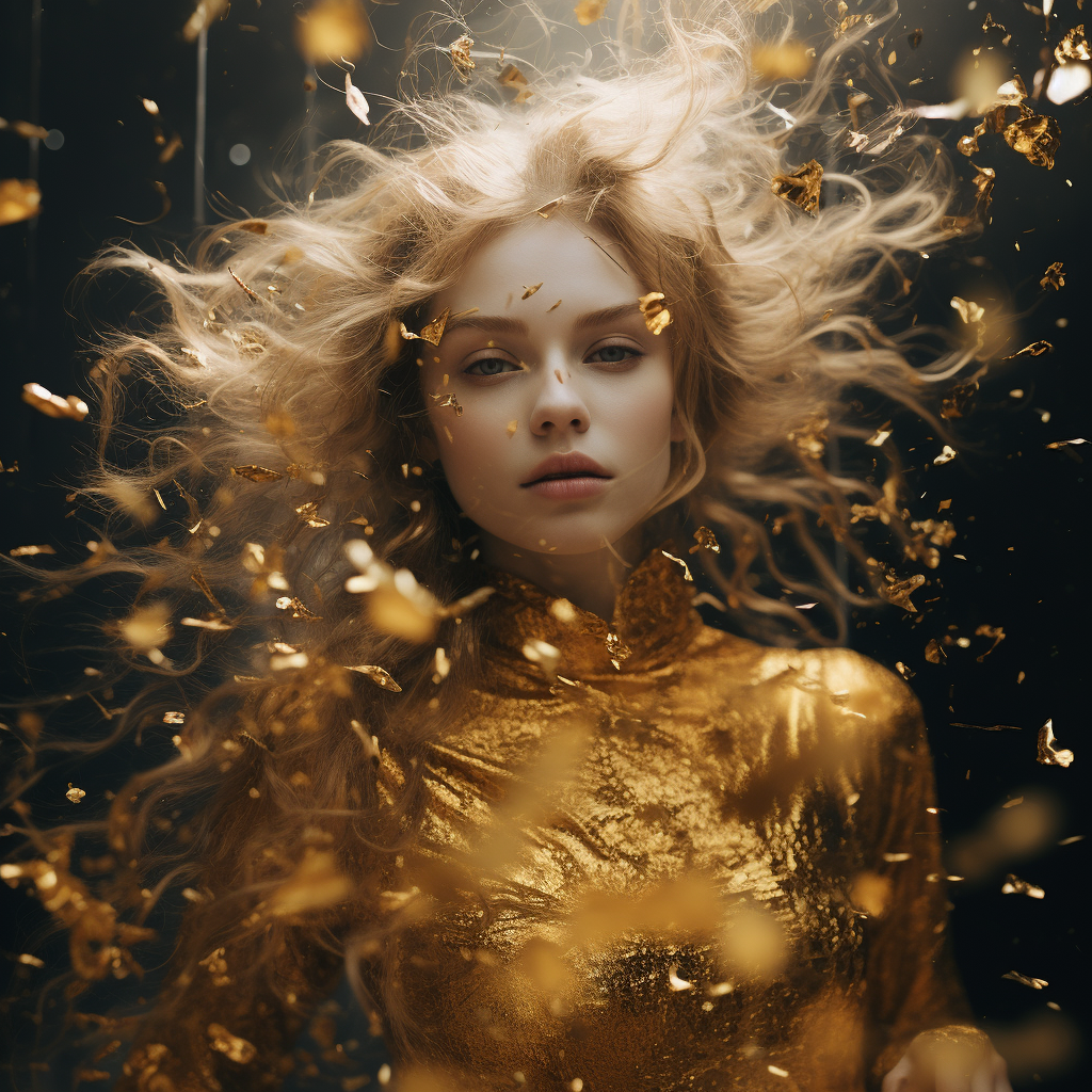 Glistening gold sparks in motion.