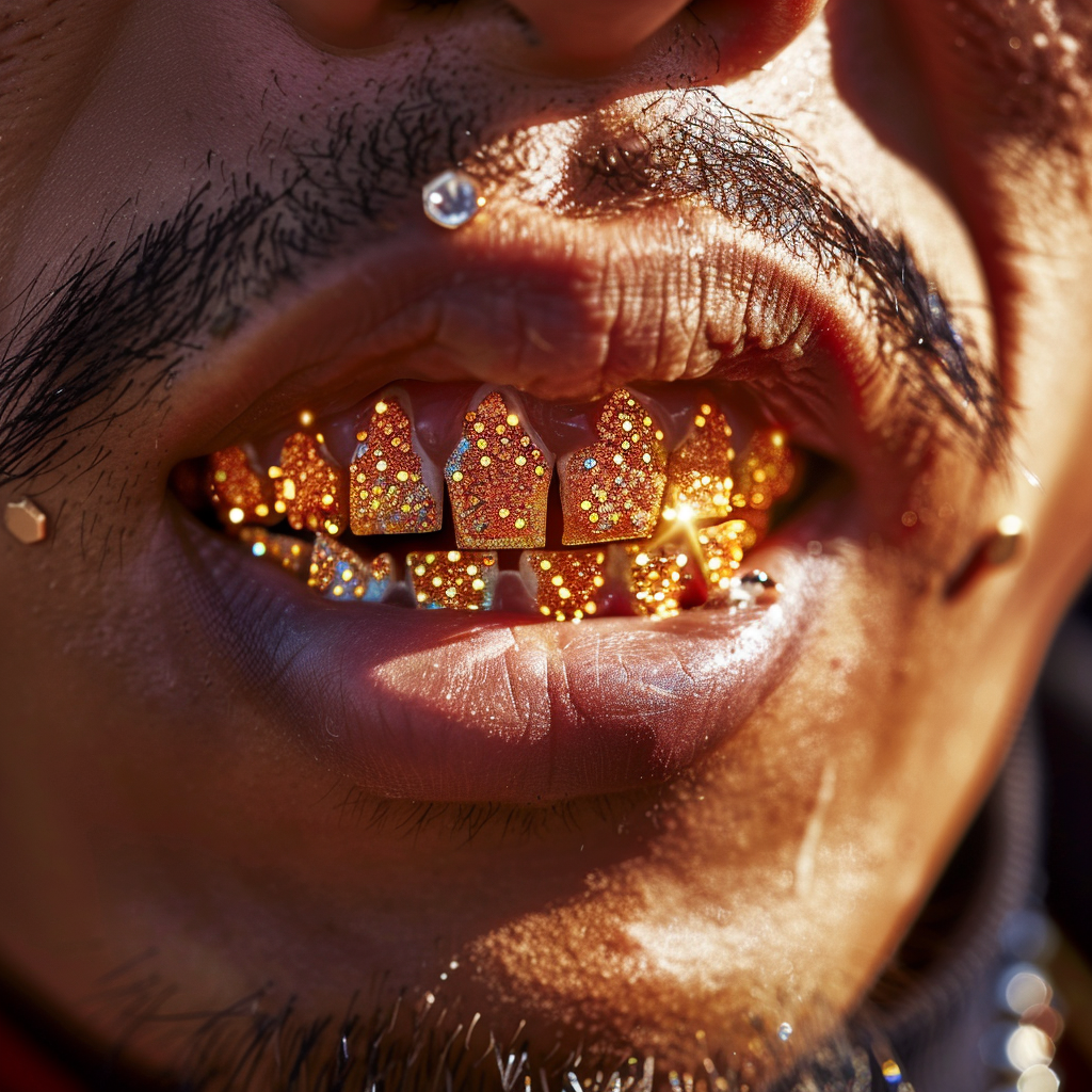 Fashionable man with gold grillz