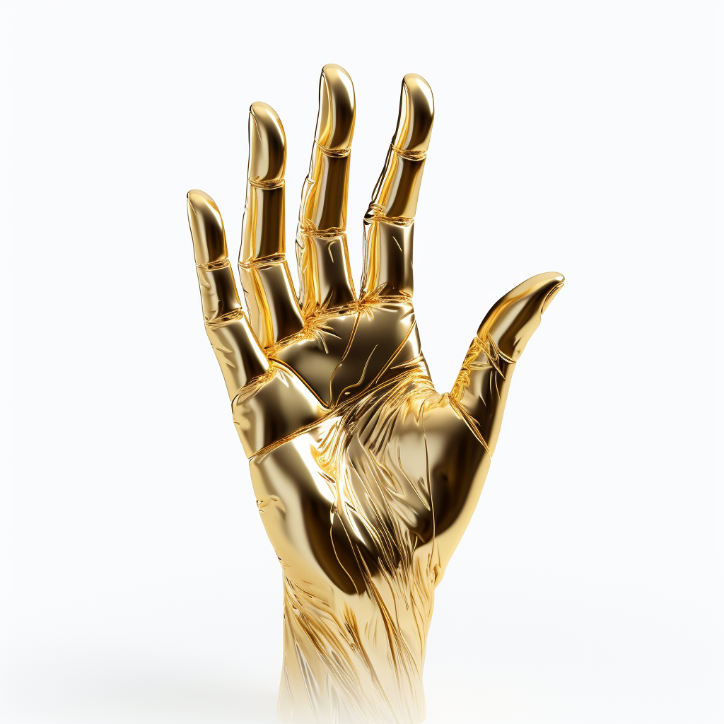 Golden 3D hand on white background