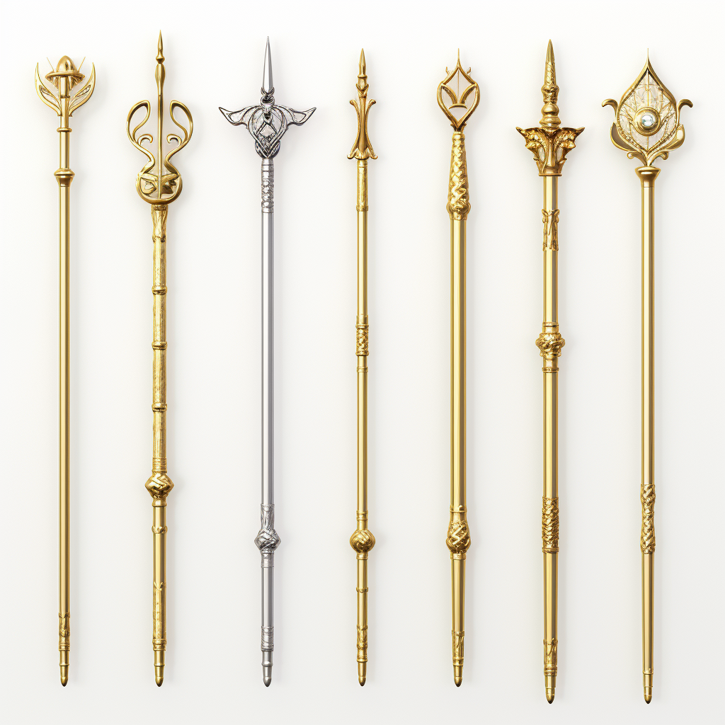 Golden 3D Magic Wands on White