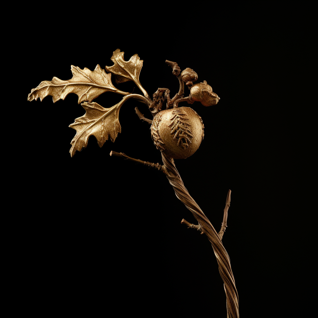 Captivating golden acorn tied to a twig