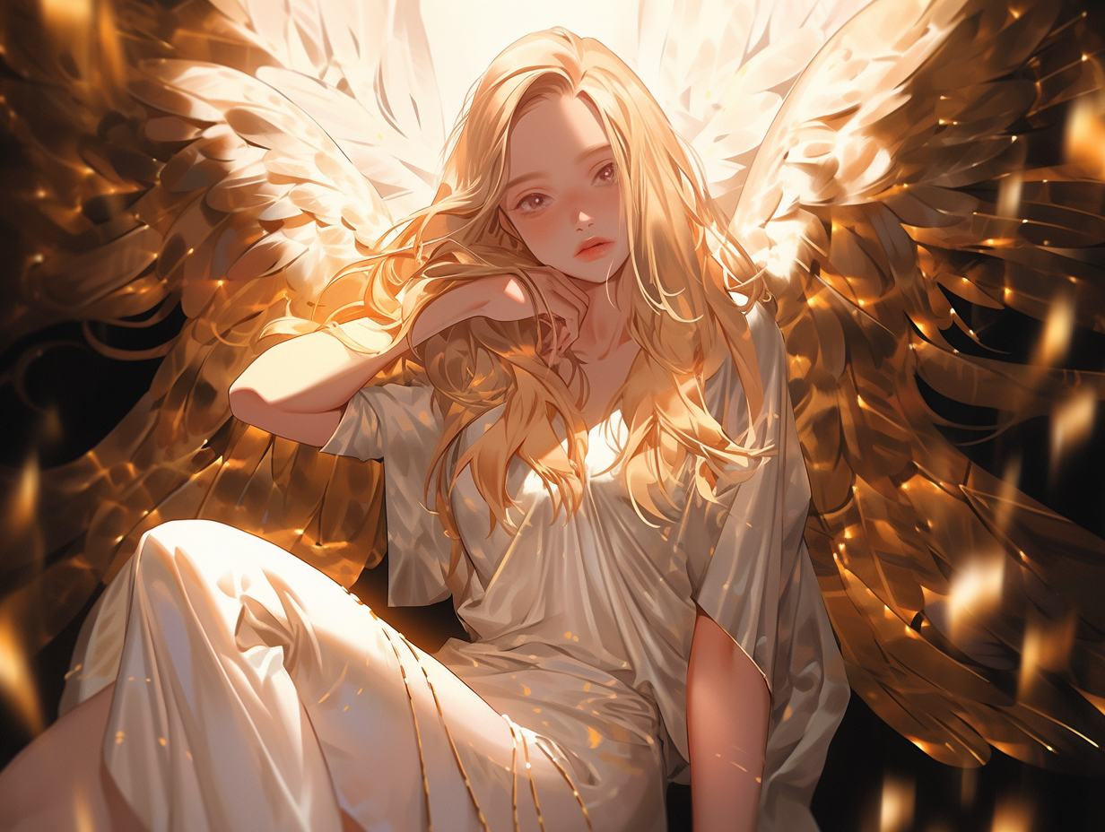 Stunning golden angel girl portrait