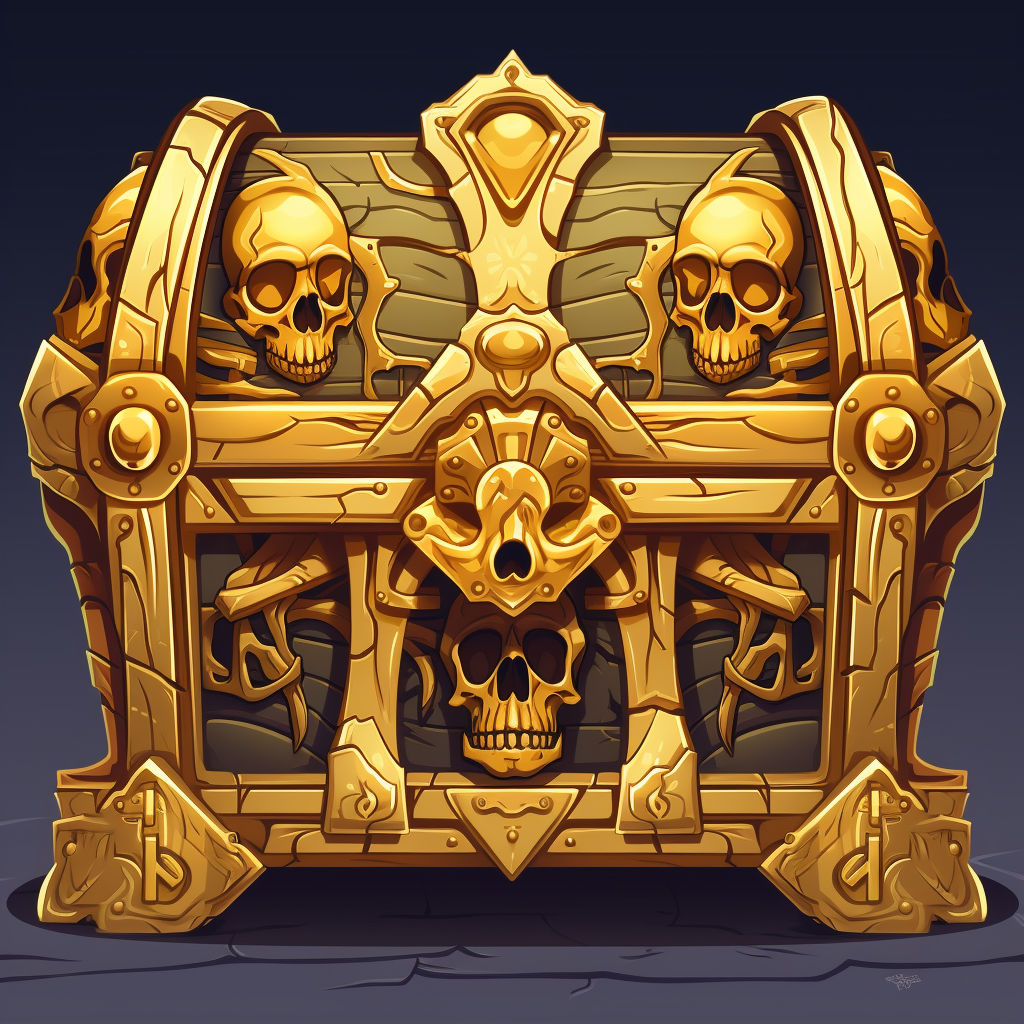 Golden antique vault with skull in RPG game