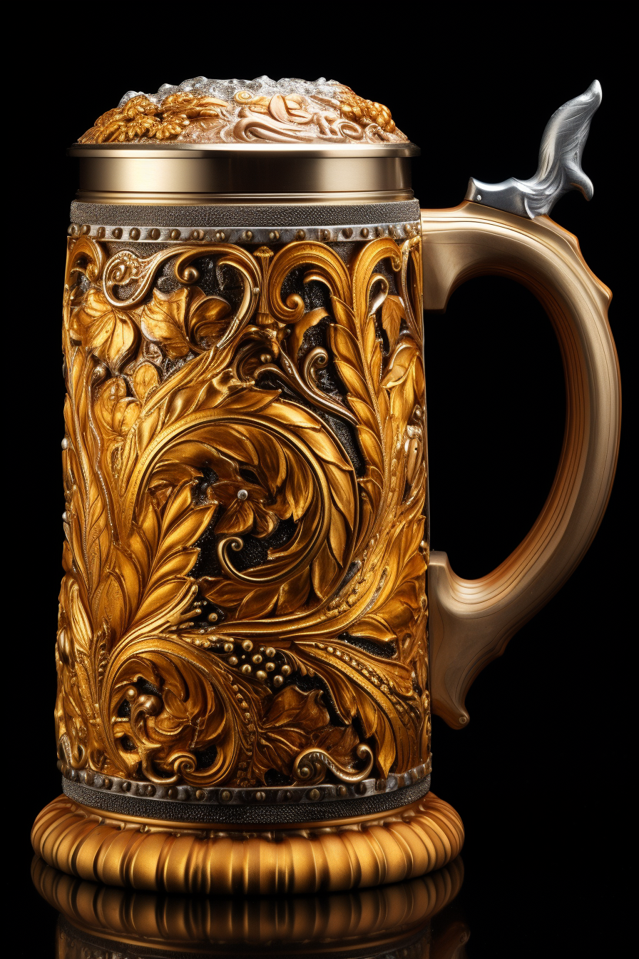 Golden Beer Stein with Dancing Dwarves