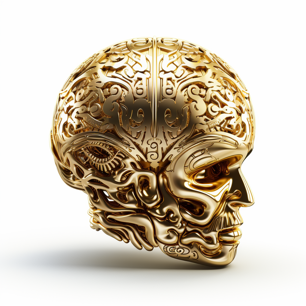 3D golden brain with white background