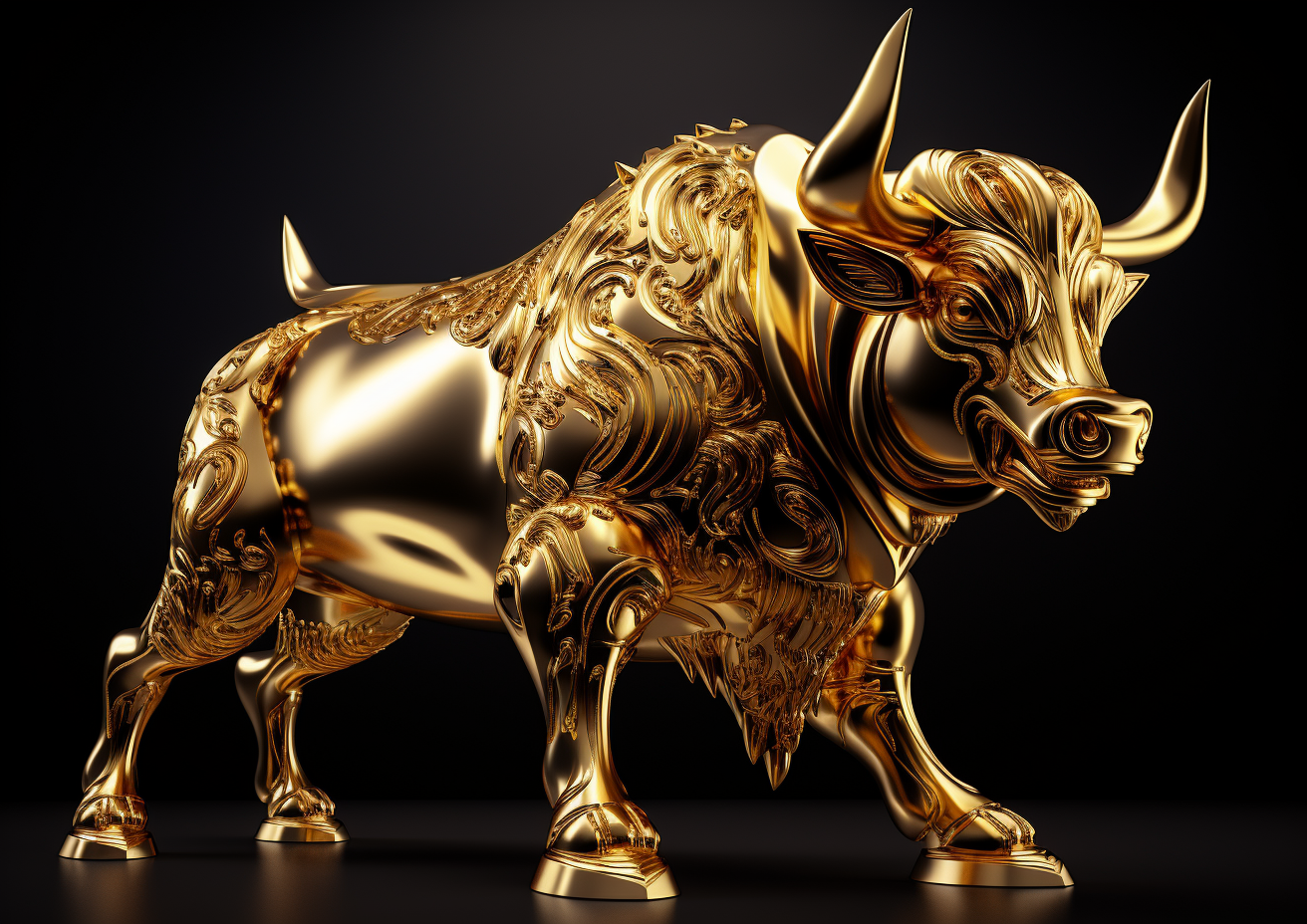 Golden bull on black background