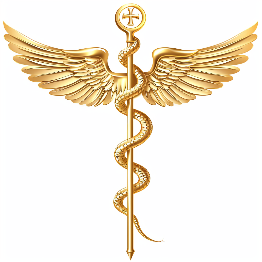 Golden Caduceus Award on white background