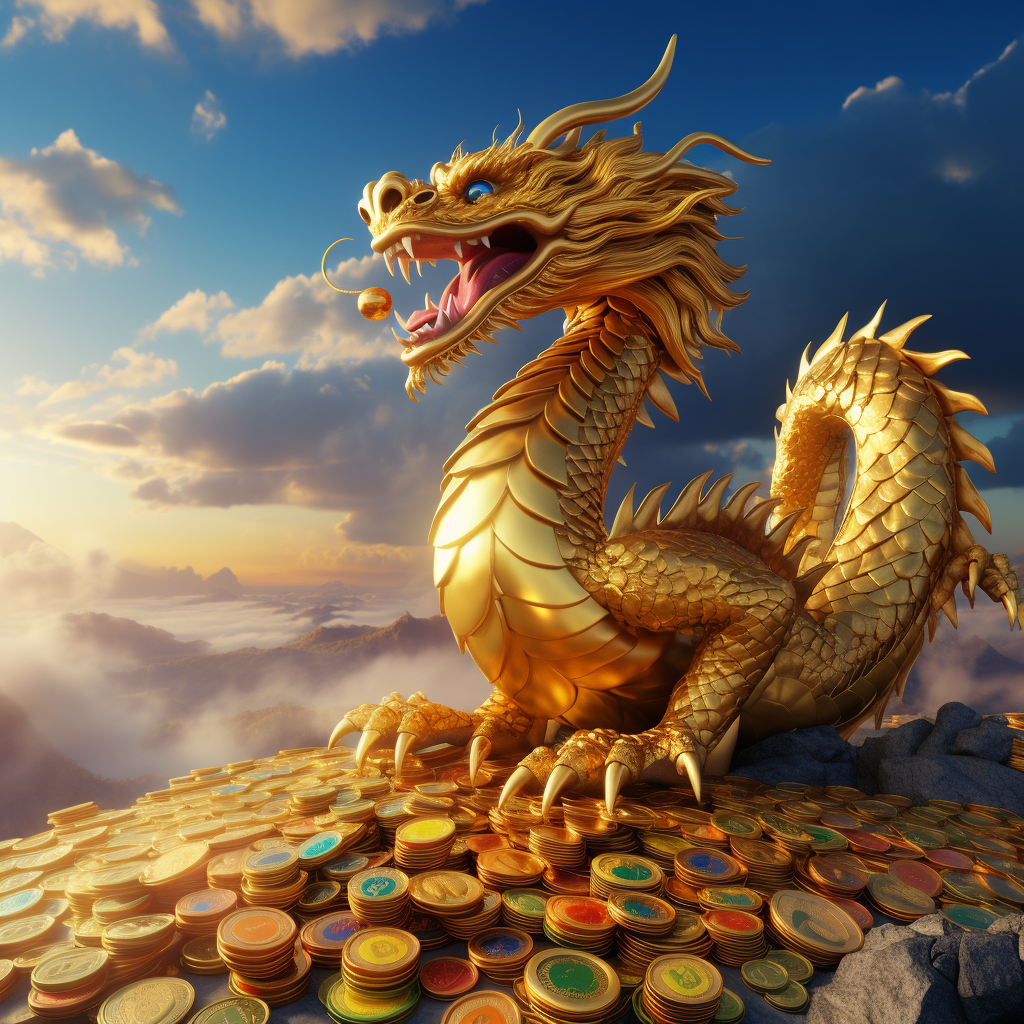 Majestic Golden Chinese Dragon on Mountain