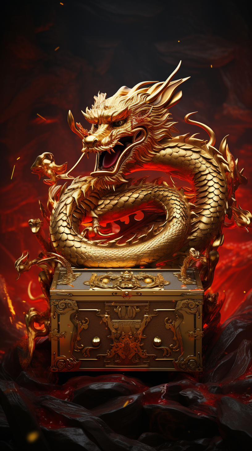 Illustration of Full Body Golden Chinese Dragon