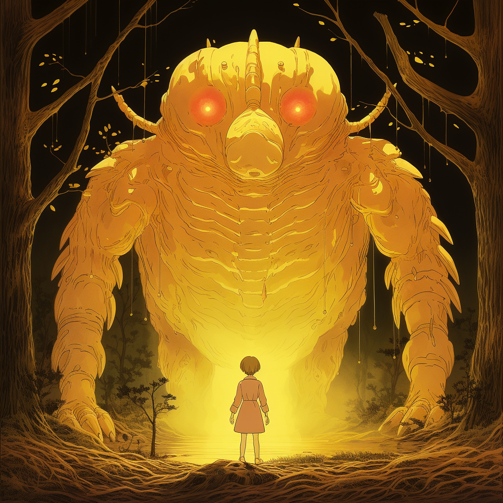 Golden creature illustration in Ghibli style