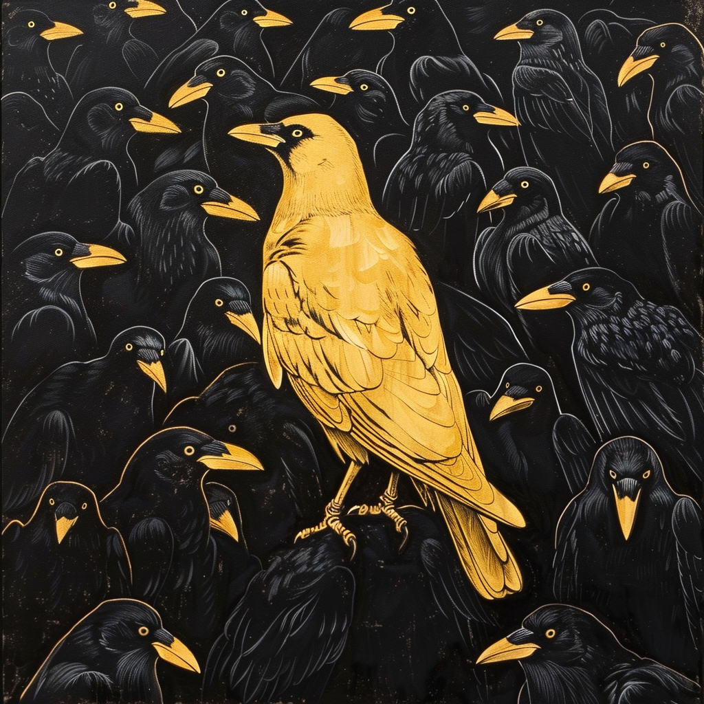 Golden crow among black crows