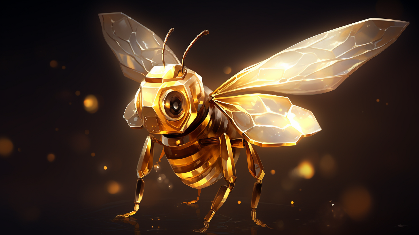 Cute bee superhero with golden crystalline body