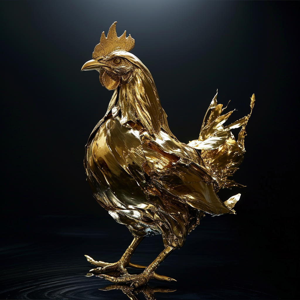 intricate golden chicken sculpture