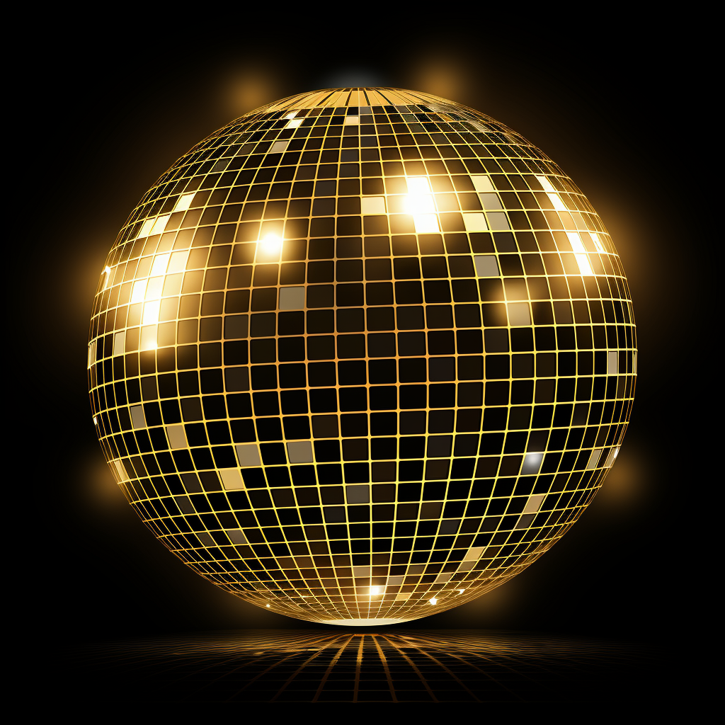 Golden Disco Ball on Black Background