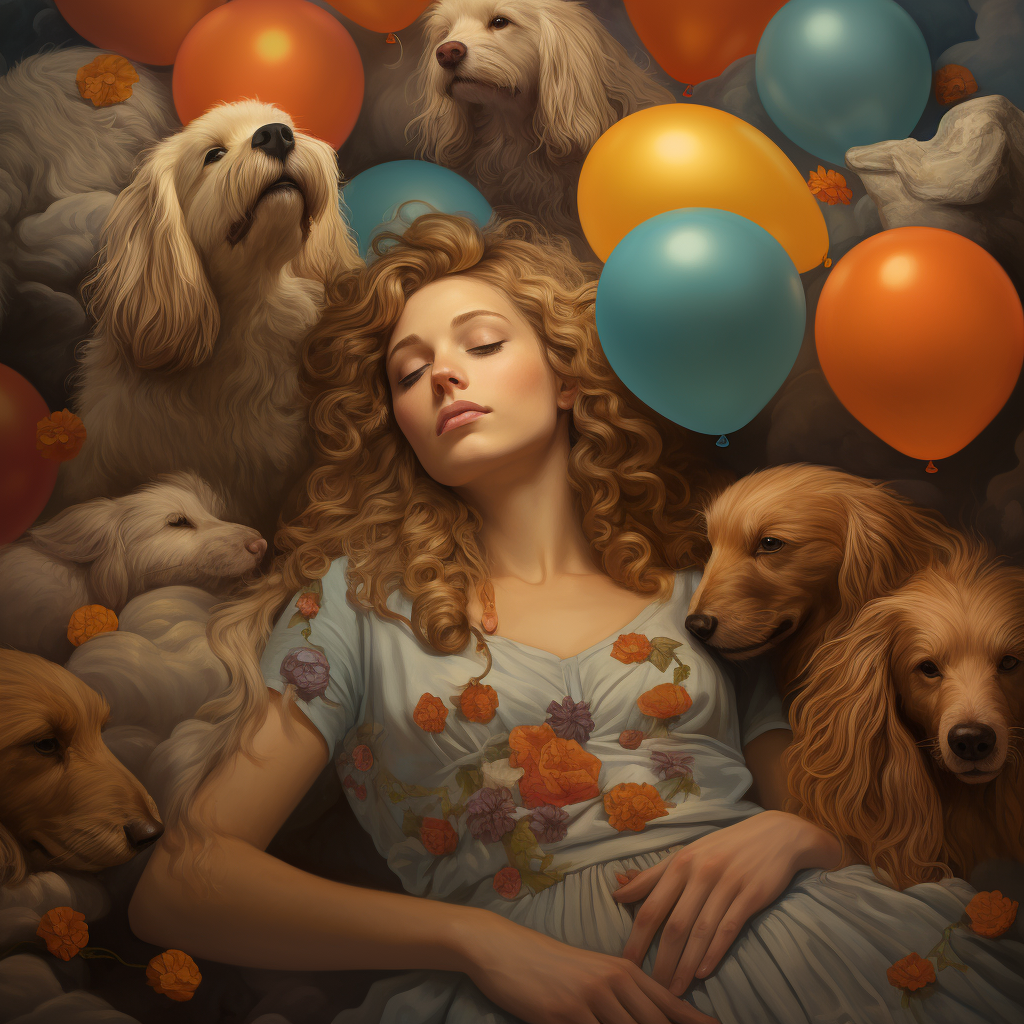 Adorable golden doodle in a daydream