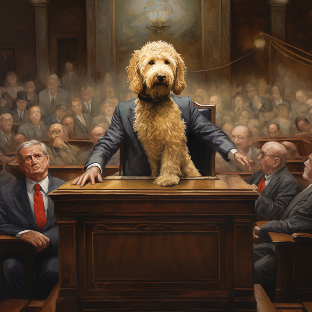 Golden Doodle presiding trial Donald Trump