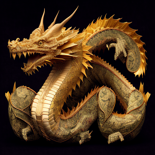 Golden dragon with money and gold