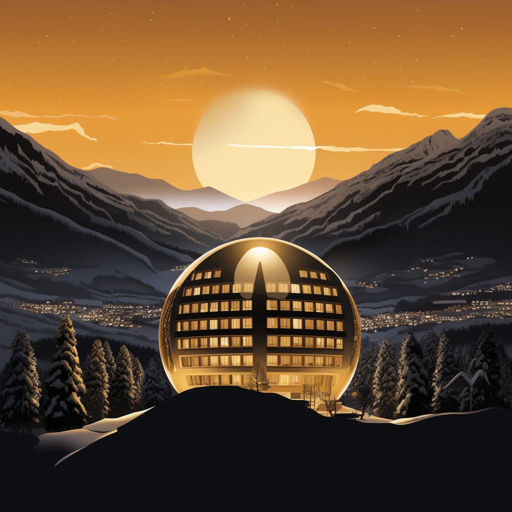 Golden Egg Hotel in Davos, winter sunset