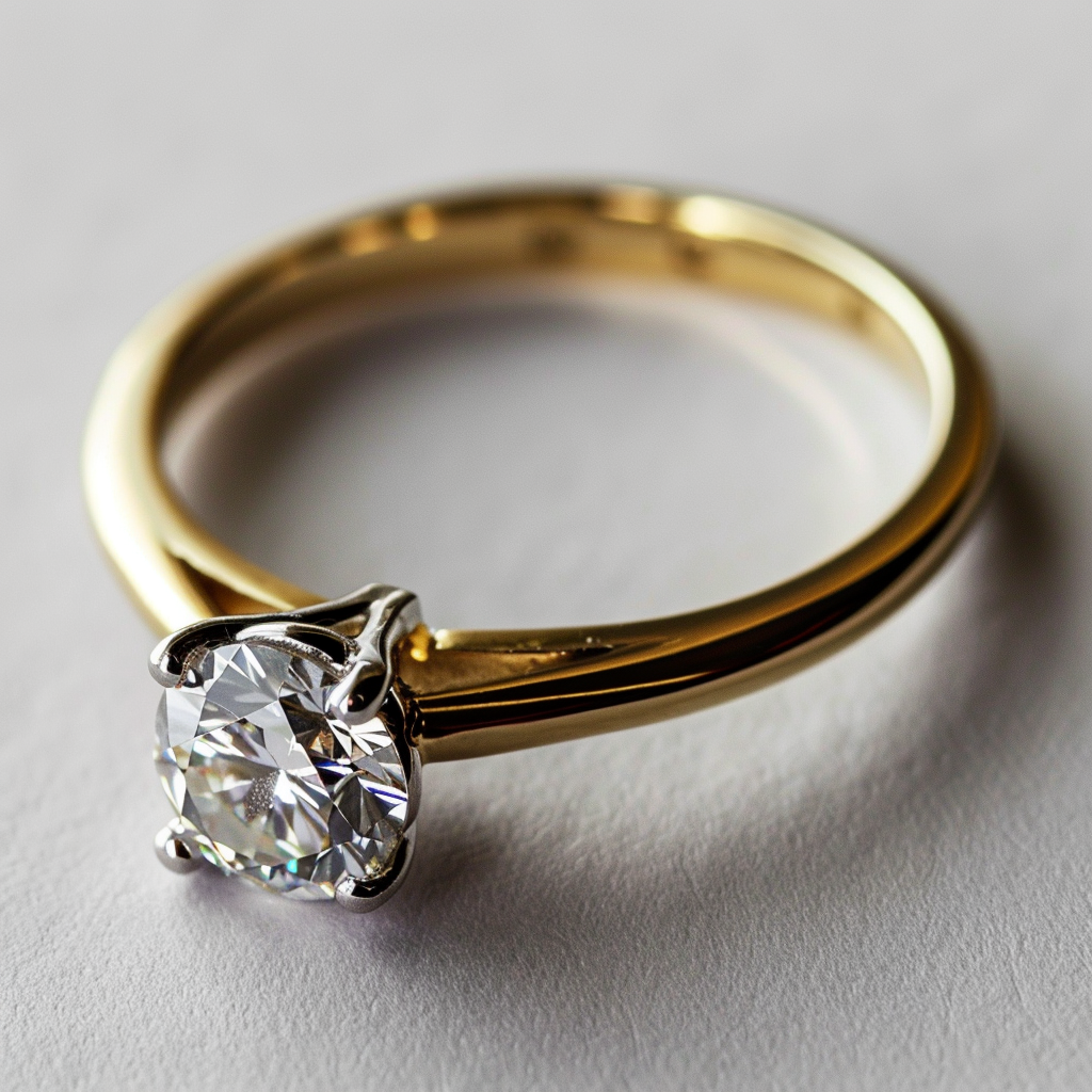 Elegant golden engagement ring with sparkling diamond