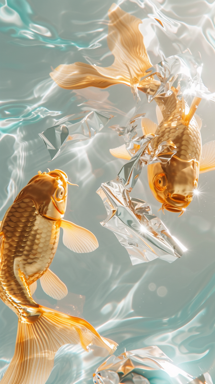 Golden fish on sparkling water