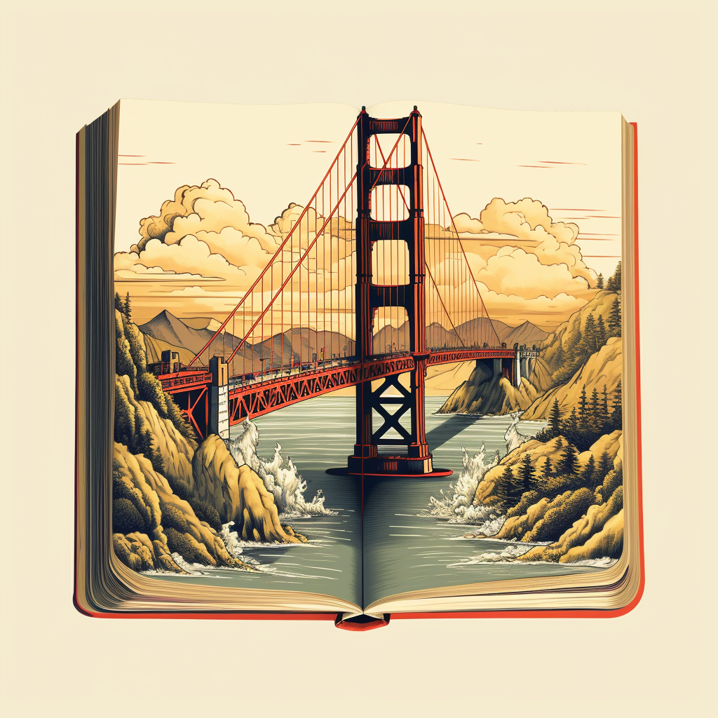 Cartoon illustration of Golden Gate Bridge book