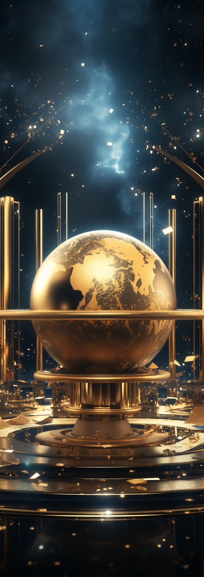 Realistic golden globe connected hologram