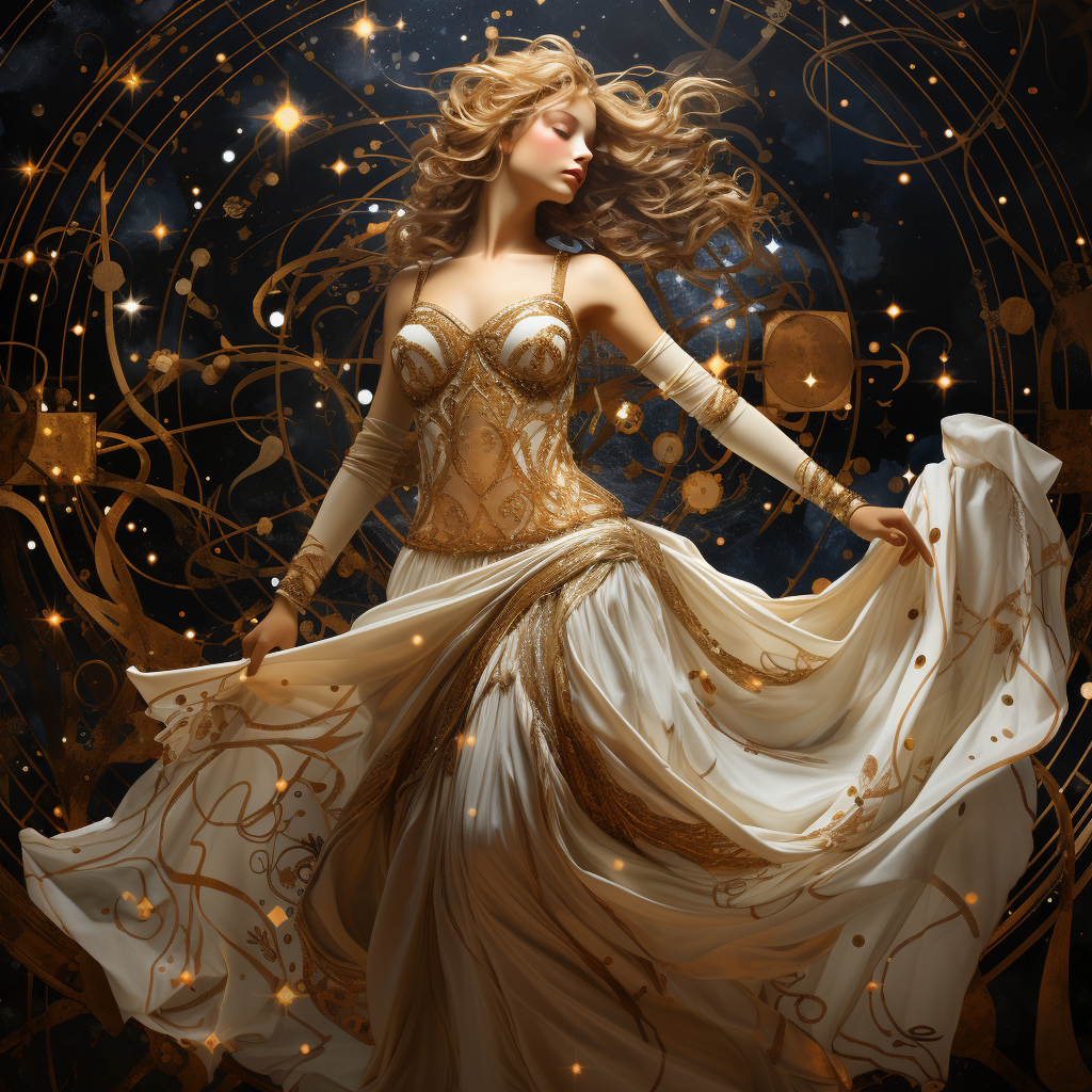 Beautiful Golden Goddess Dancing in the Stars