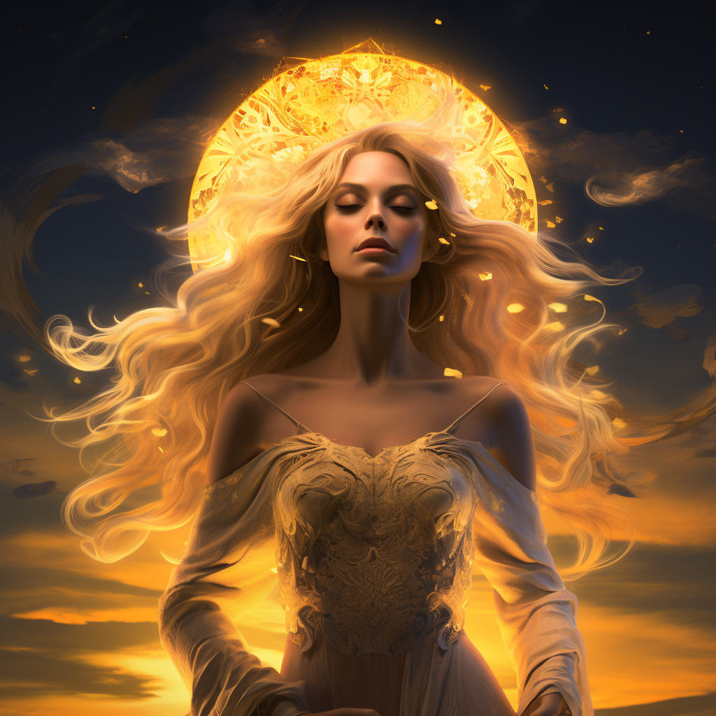 Golden Goddess Under Full Moon