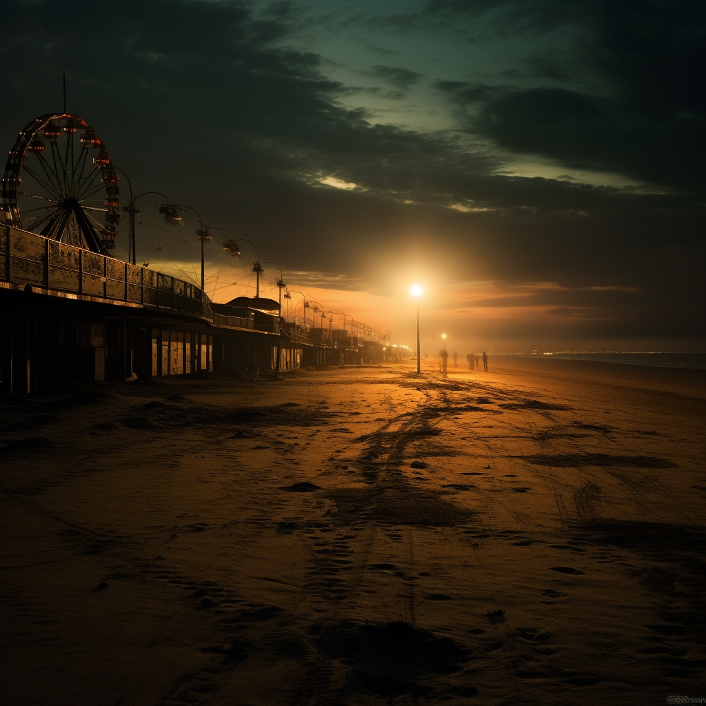 Eerie golden hour scene at Coney Island