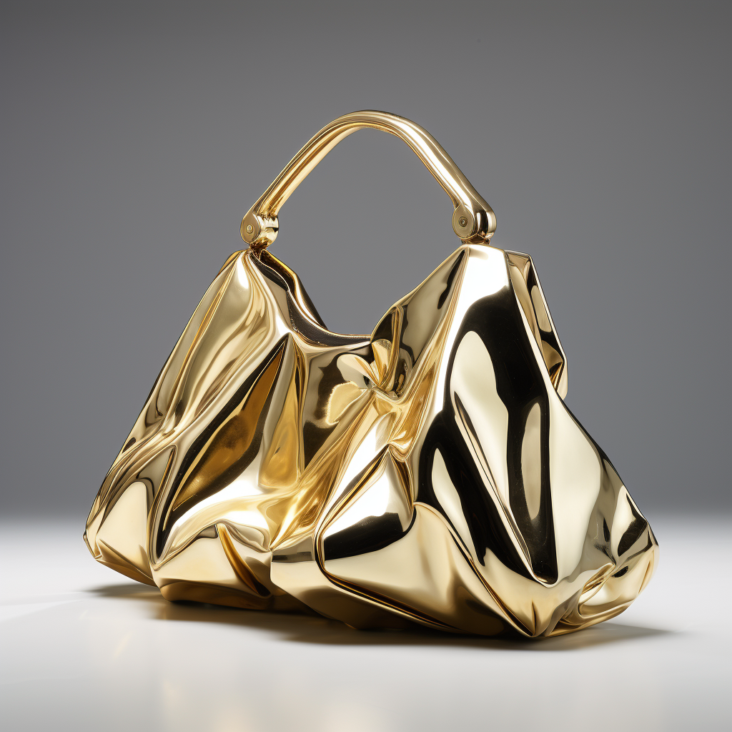 Stylish golden metal V-inscribed sac