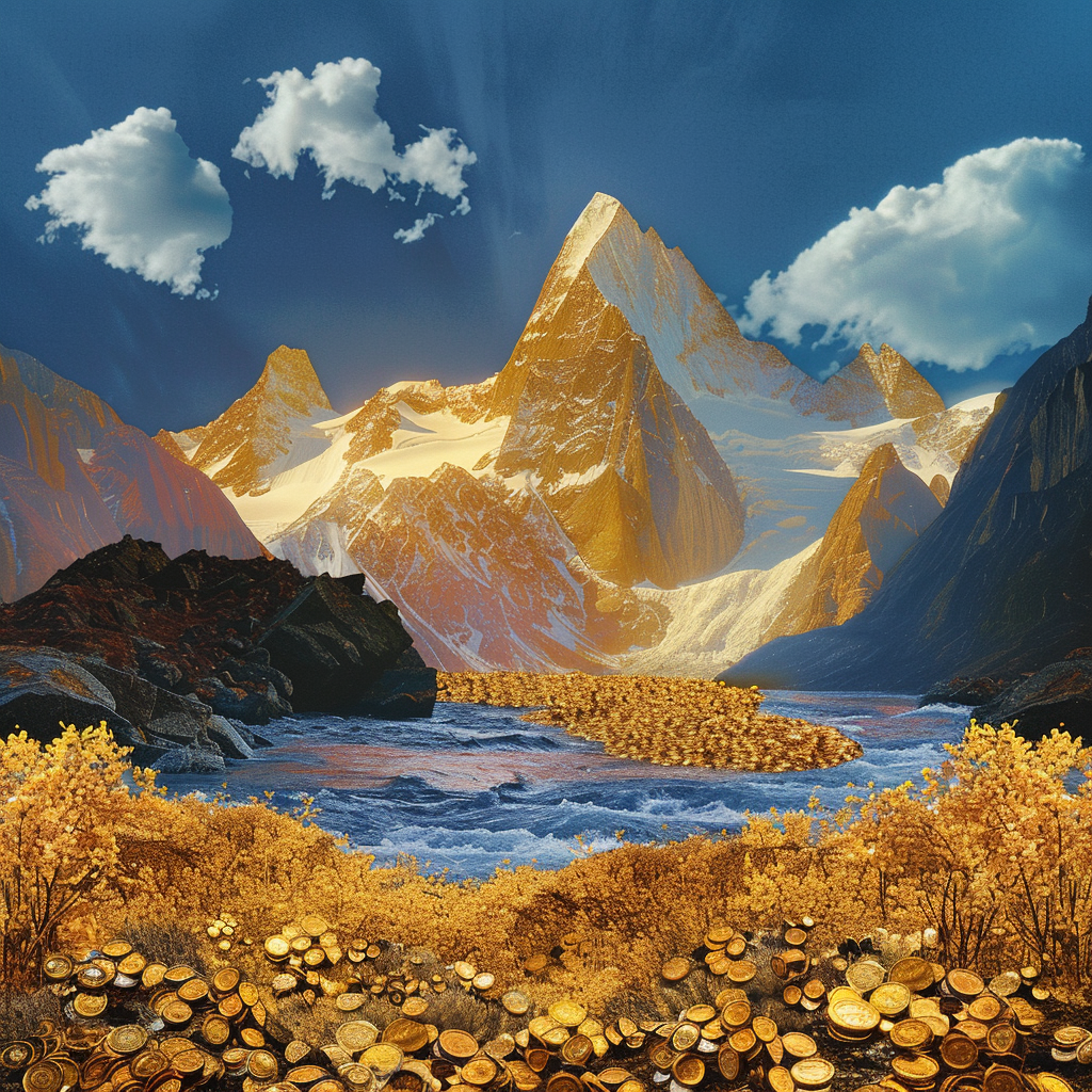 Golden mountain with gold coins