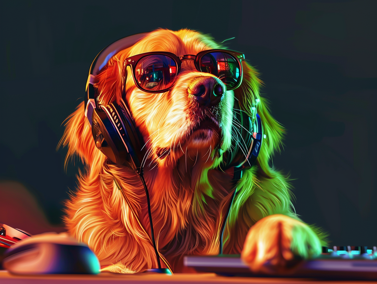 Golden Retriever DJ Realistic Style