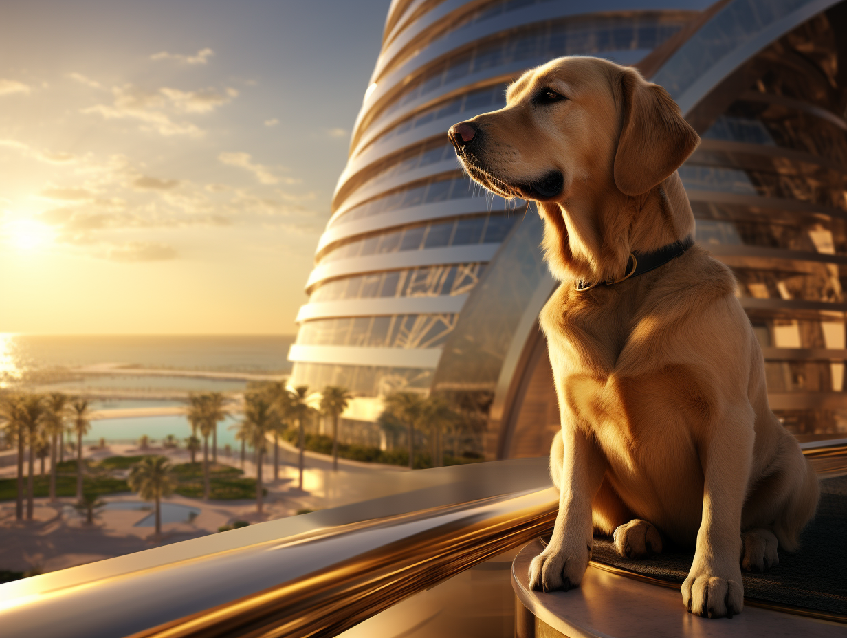 Golden Retriever in front of Burj Al Arab