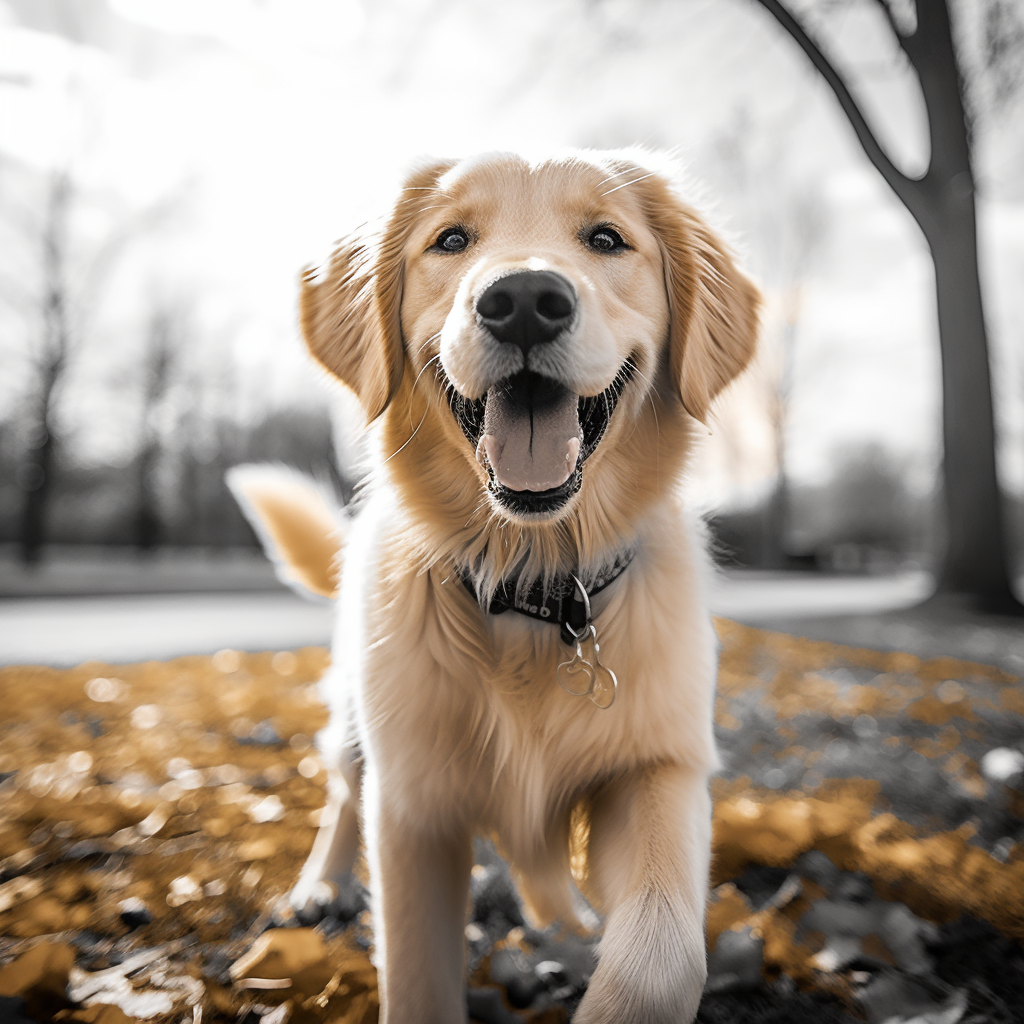 Cute Golden Retriever in Colorful Park