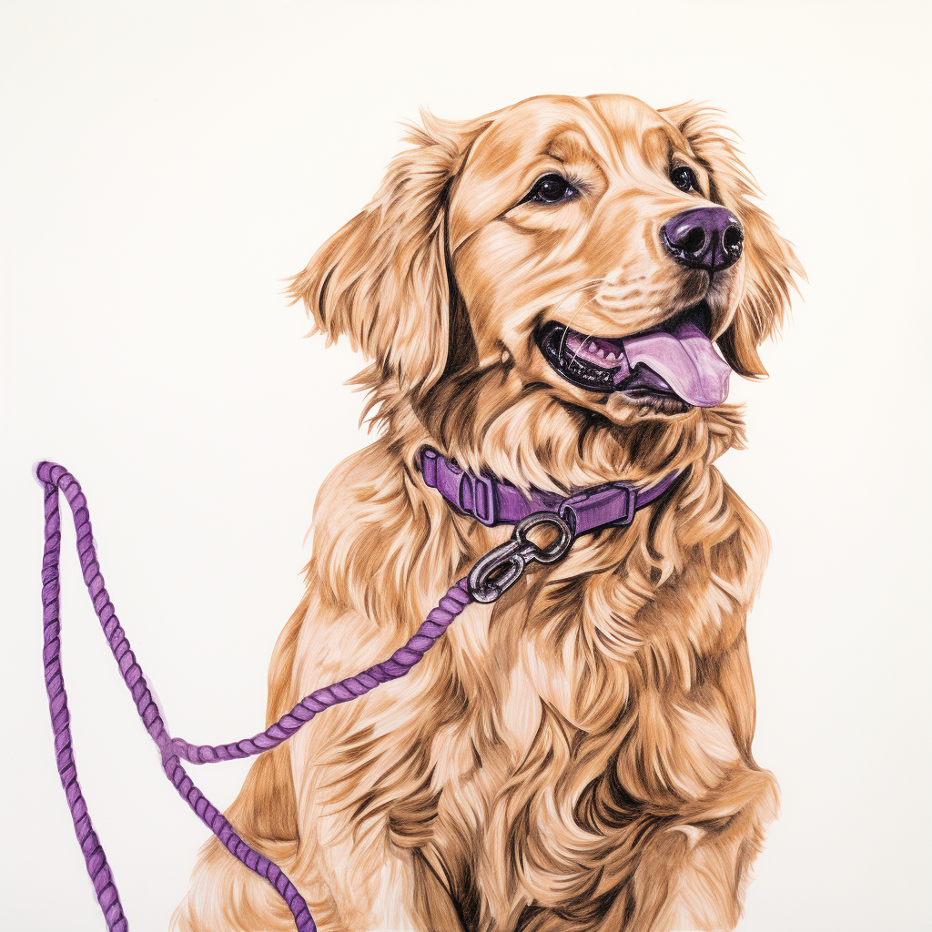 Golden Retriever with Lilac Purple Rope Leash