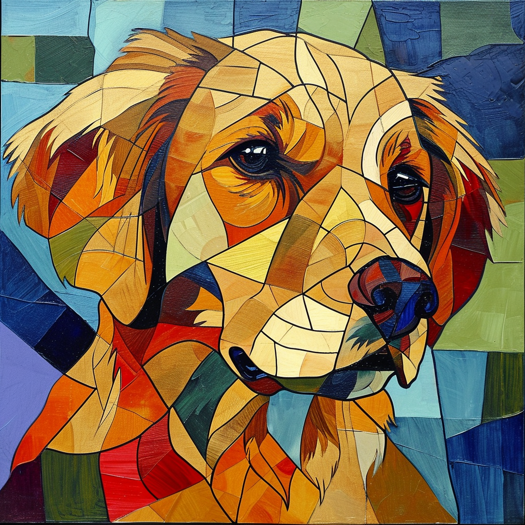 Abstract Picasso-style Golden Retriever Painting