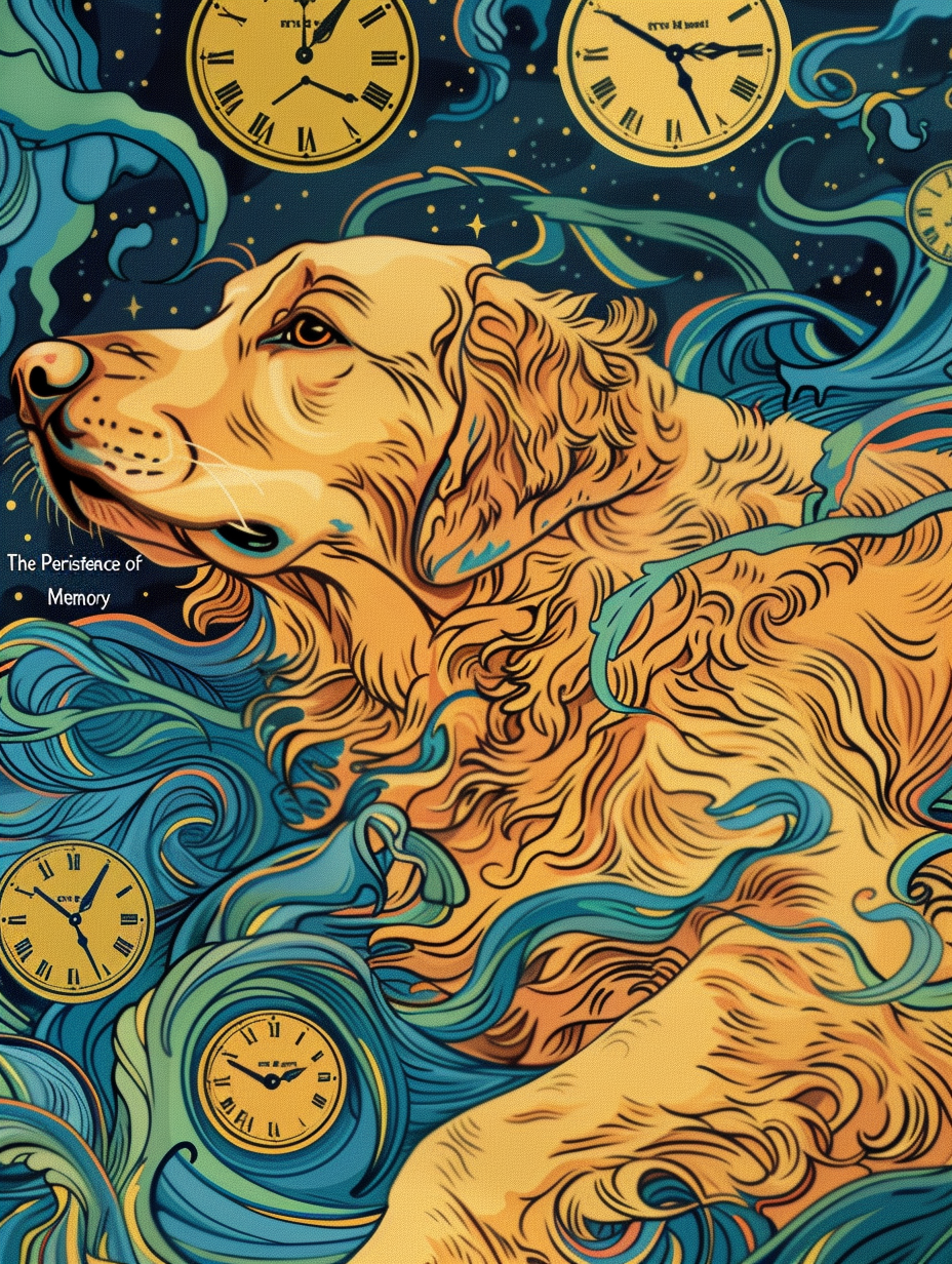 Golden Retriever in Surreal Landscape Colorbook