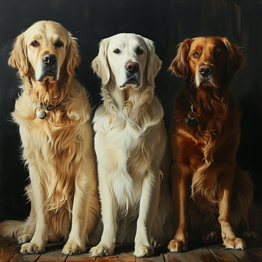 Three Golden Retrievers in Various Poses