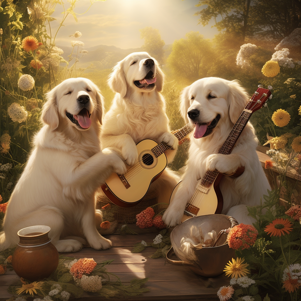 Serene English Creme Golden Retrievers in nature