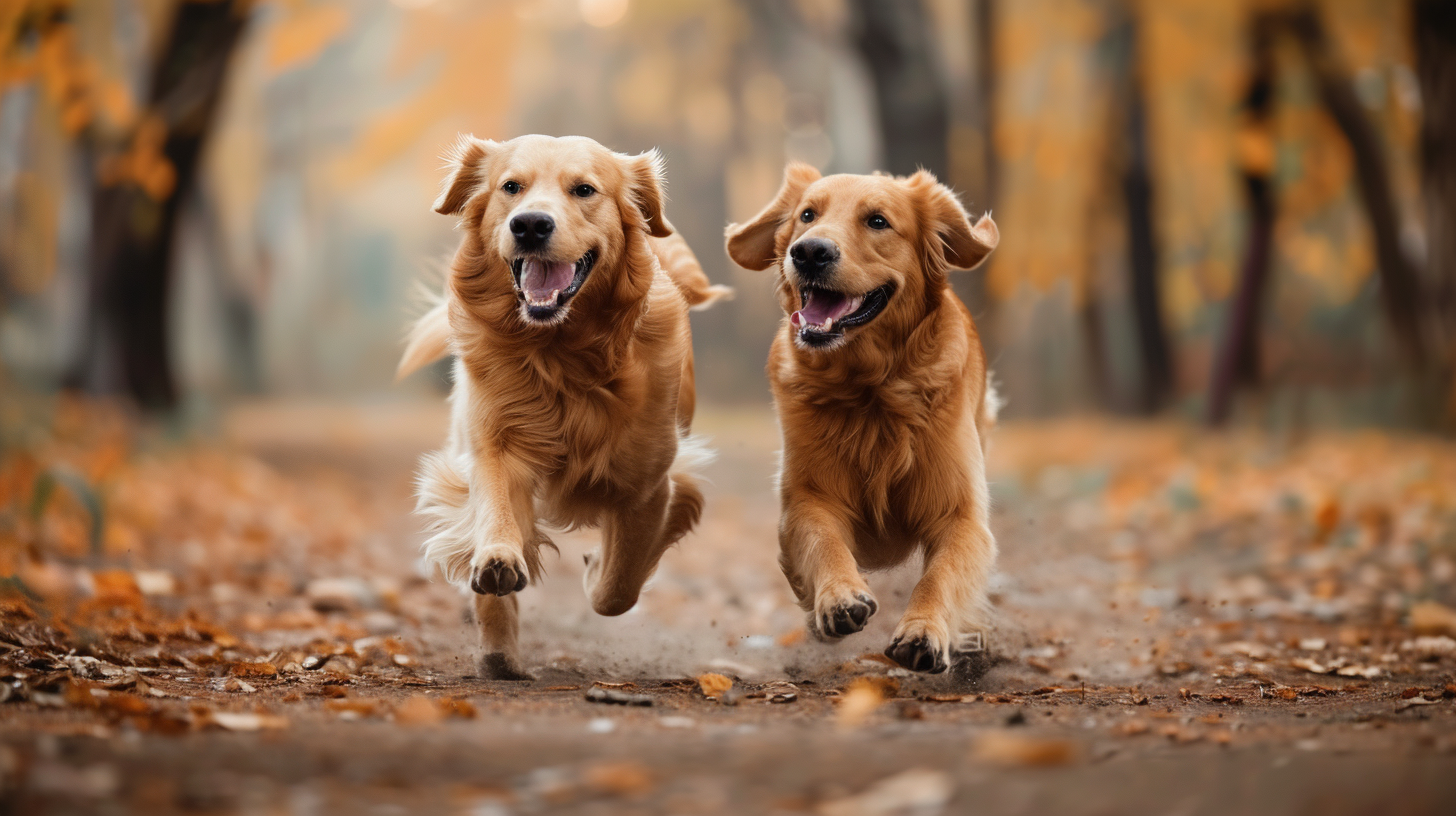 Golden Retrievers Running in Park