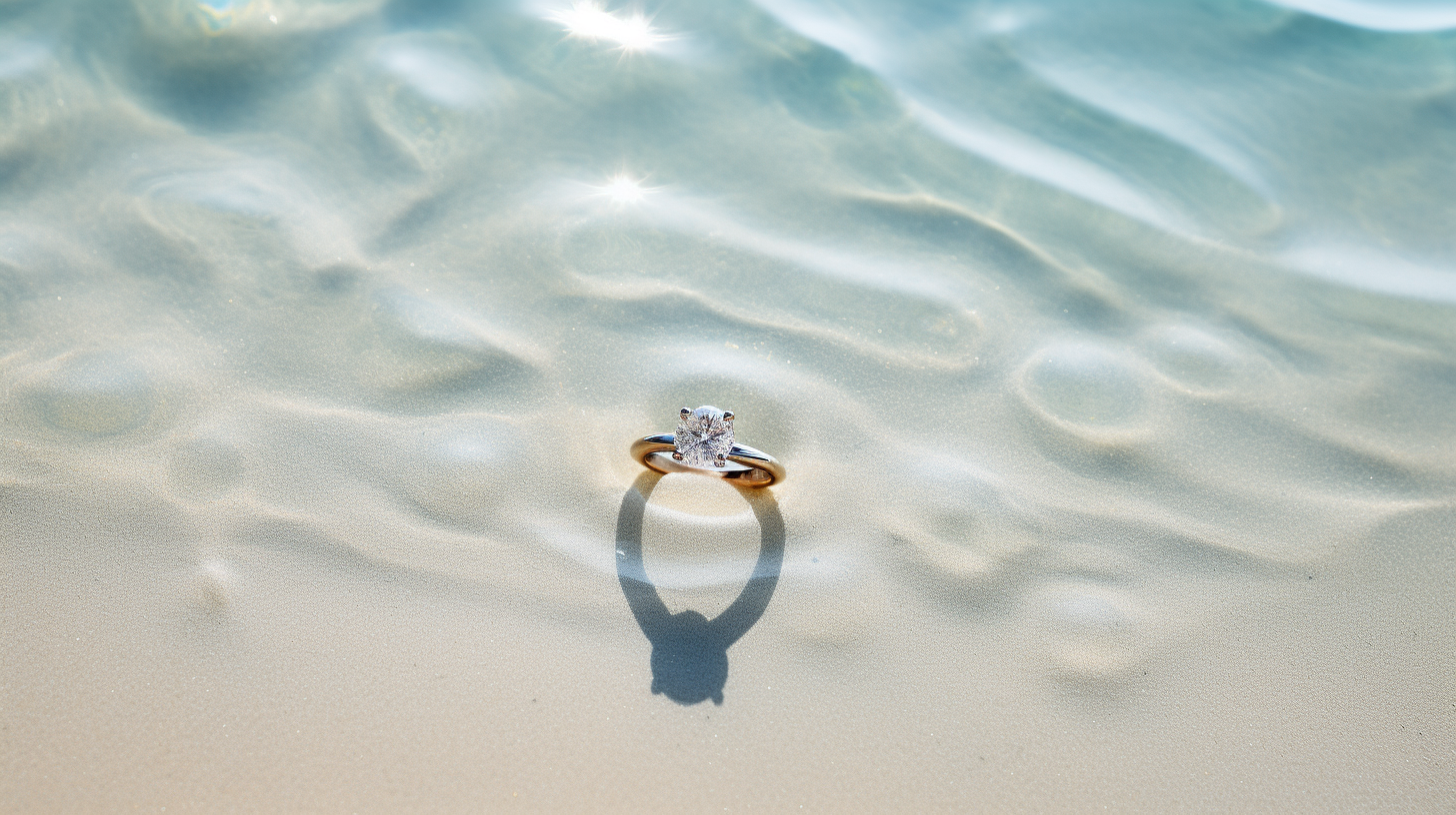 Golden Ring on White Sand and Transparent Water