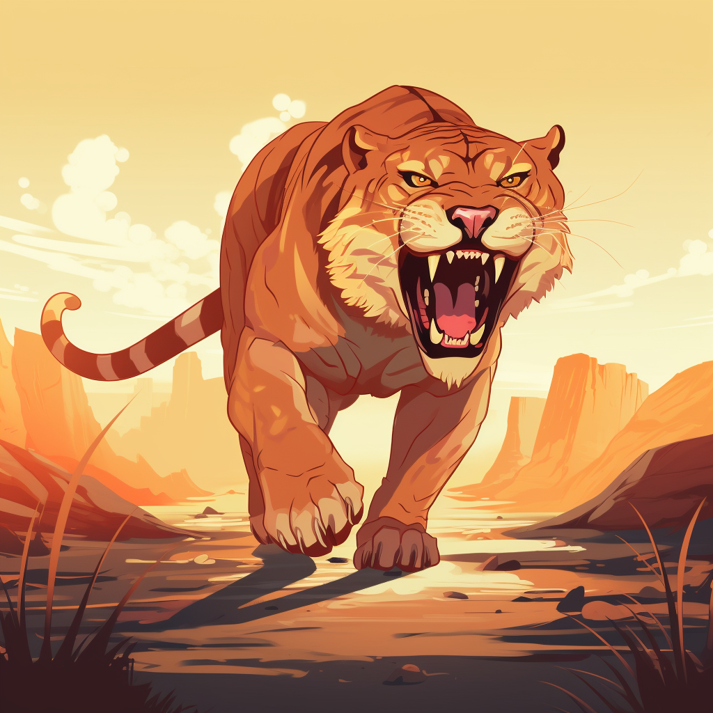 Golden Sabertooth Tiger Walking Art