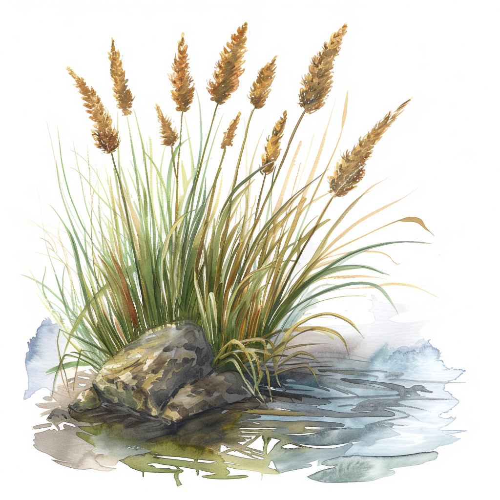 Beautiful Golden Sedge Watercolor Illustration