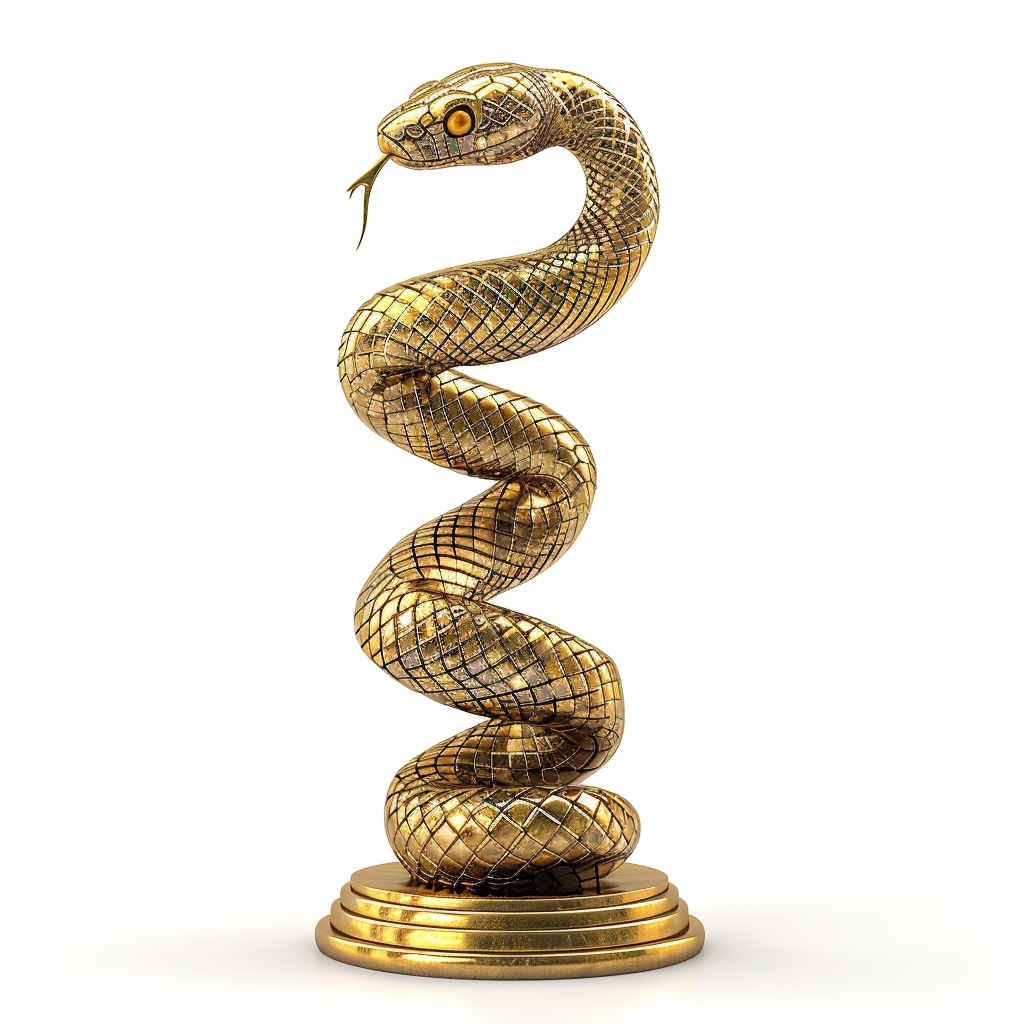 Golden Snake Trophy on White Background