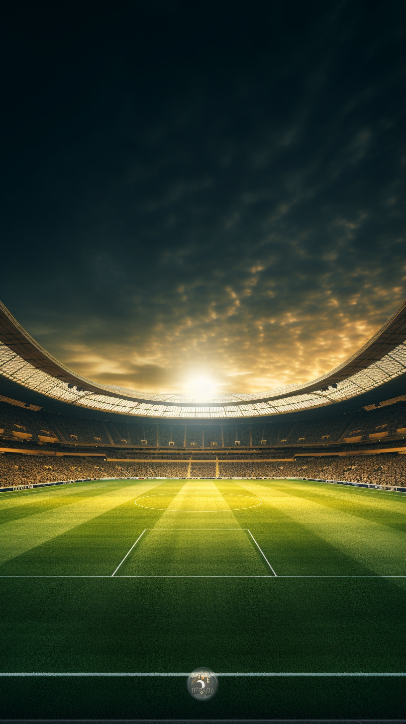 Hyperrealistic view of golden soccer stadium