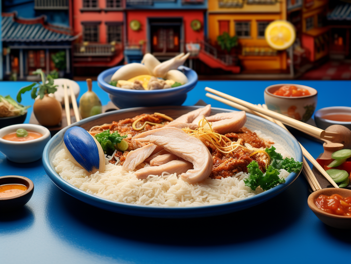 Zoomed out photo of Golden State Warriors court with Hainan Chicken Rice