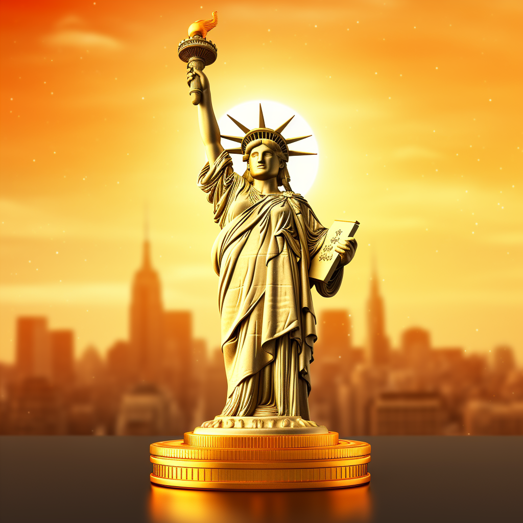 Statue of Liberty with Bitcoin Logo