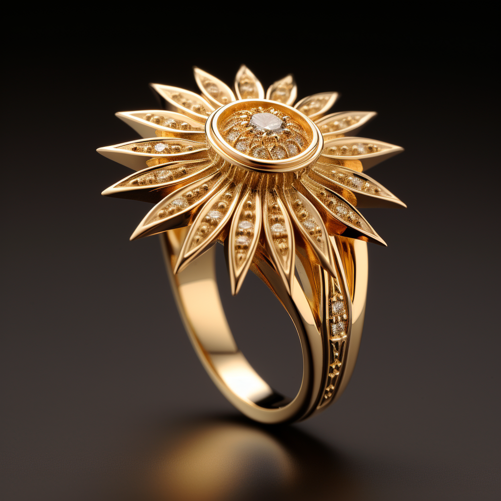 Golden sun ring with stylized rays