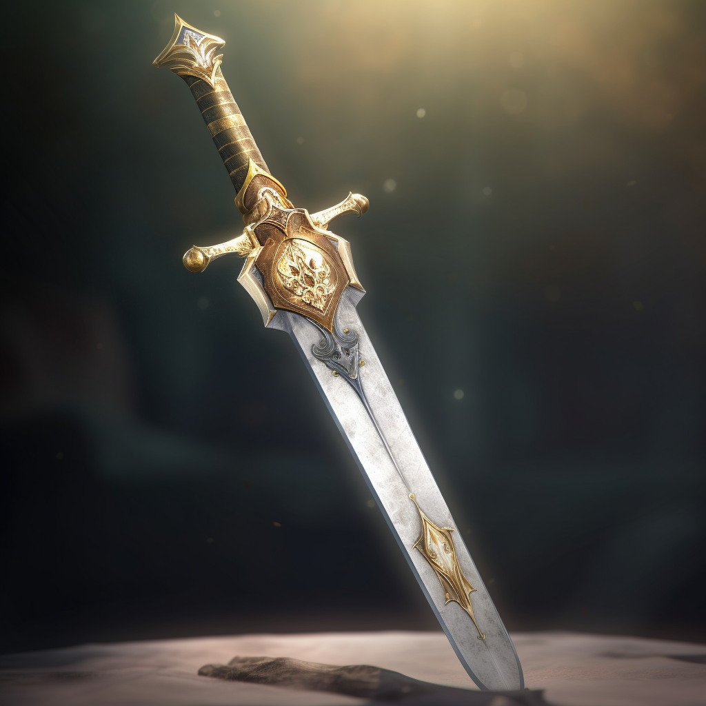 Golden Sword with White Hilt on Medieval Battlefield