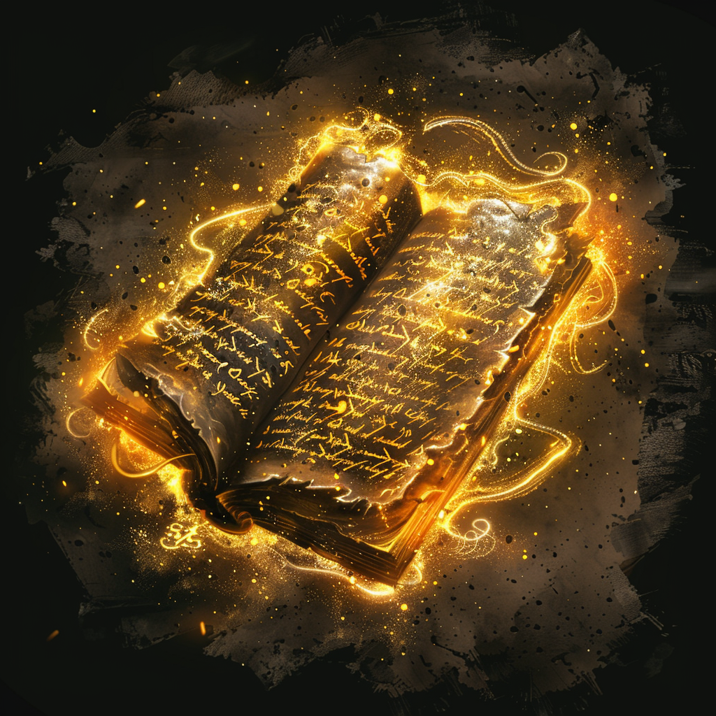 Golden text on parchment RPG spell